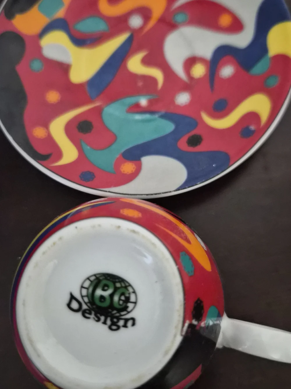 Vibrant Abstract Cappuccino CupSet of 2 BG Design Colorfs & Saucers - Multicolor